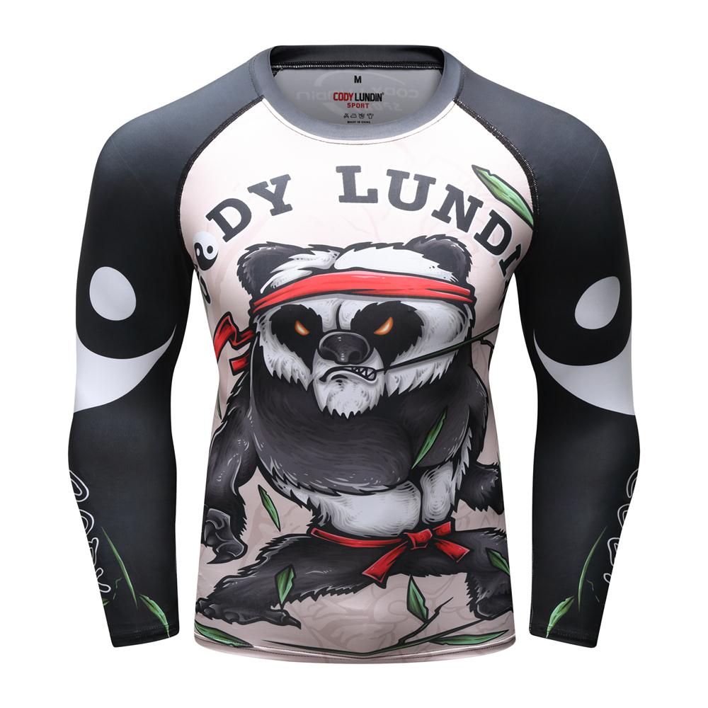 Bjj Gifmen's Long Sleeve Rashguard Bjj Gym Compression T-shirt - Panda/cat  Print